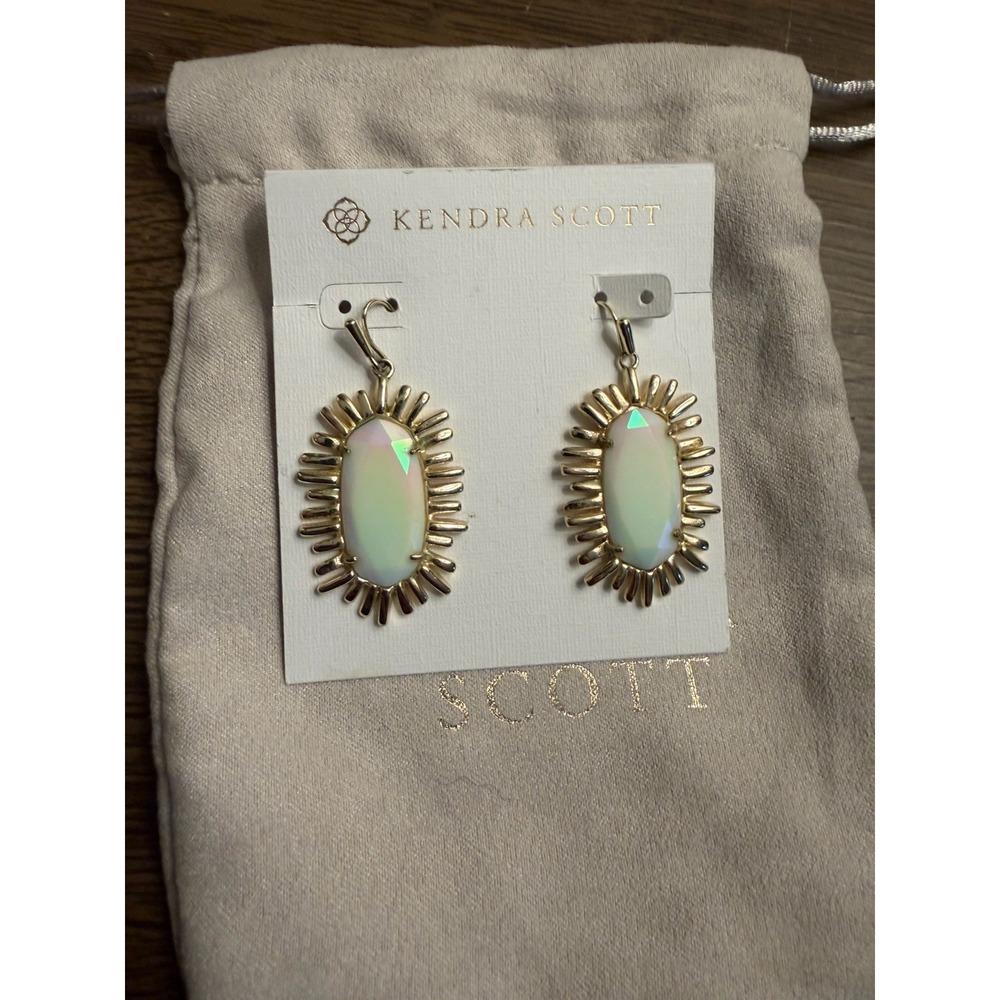 Kendra Scott Mariah Statement Drop Earrings Gold White Iridescent Dangle